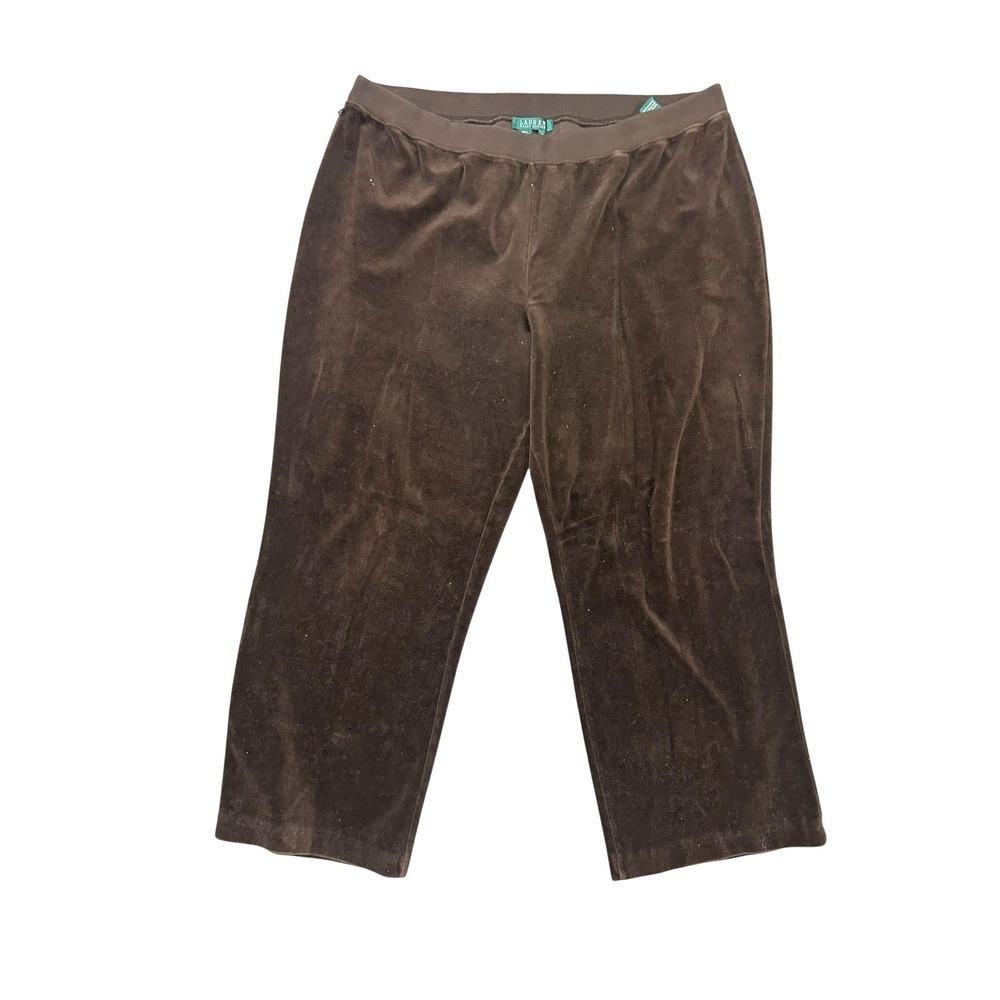 Lauren Ralph Lauren‎ 2X Brown Velour Pants Wide Leg Y2K Lounge Old Money Quiet